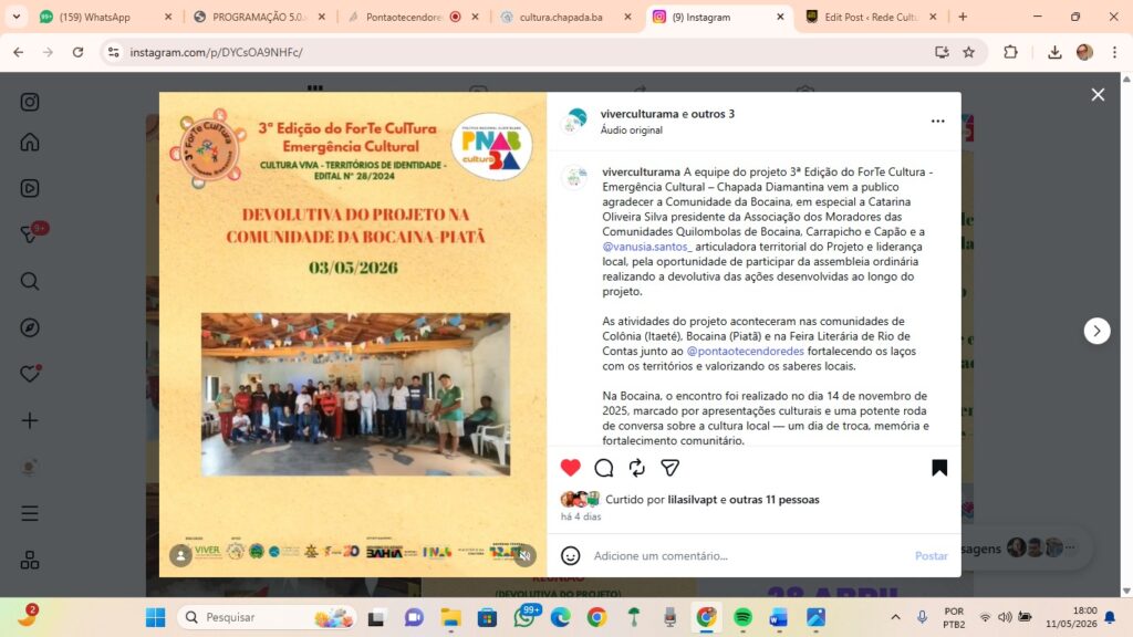 Devolutiva do Edital 3ª Edição do ForTe CulTura - Emergência Cultural - Comunidade da Bocaína