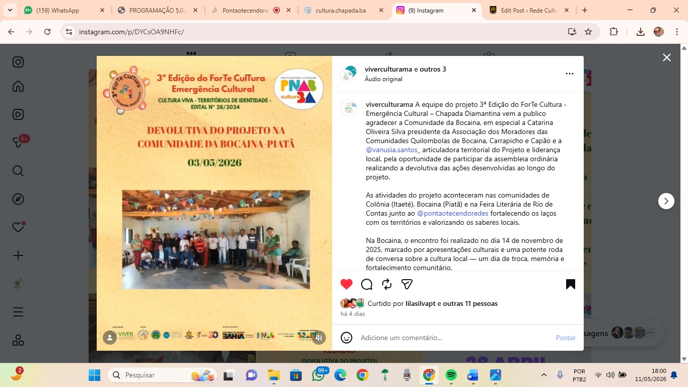 Devolutiva do Edital 3ª Edição do ForTe CulTura - Emergência Cultural - Comunidade da Bocaína